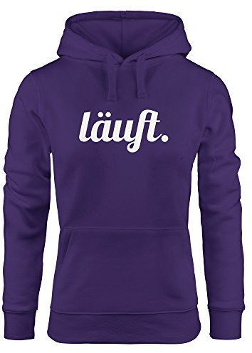 MoonWorks weicher Hoodie für Damen mit läuft Spruch, Sweatshirt mit Kapuze Kapuzenpullover lila S