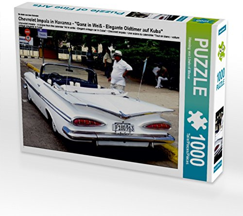 CALVENDO Puzzle Chevrolet Impala in Havanna - EIN Motiv aus dem Kalender Ganz in Weiß - Elegante Oldtimer auf Kuba - 1000 Teile Foto-Puzzle für glückliche Stunden