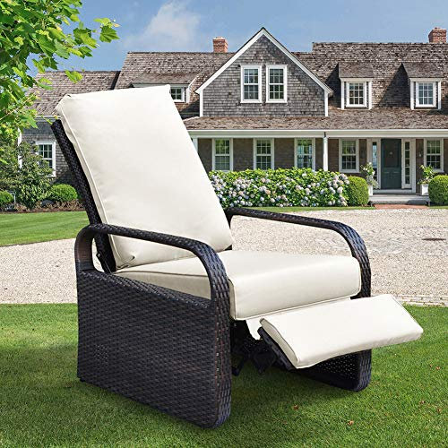 ART TO REAL Outdoor Resin Wicker Patio Recliner Stuhl mit Kissen, Patio Möbel Auto verstellbare Rattan Sofa, UV/Fade/Wasser/Sweat/Rost Resistant, MEHRWEG (Brown Wicker + Beige Kissen)