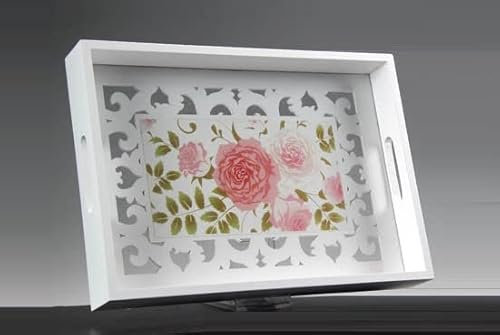 VASSOIO BIANCO HOME 40*30 FIORI DECO ASS TRAFORATO LEGNO SHABBY CHIC