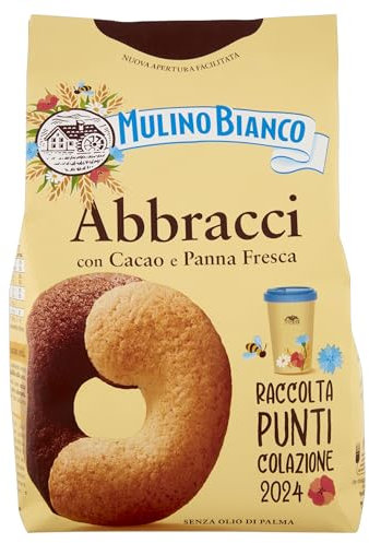 Mulino Bianco Biscotti Frollini Abbracci con Cacao e Panna Fresca, Senza Olio di Palma, Colazione Ricca di Gusto, 350 g
