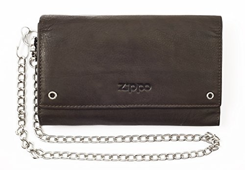 Zippo Geldbörse - Leder, Metallkette - Mokka - Portemonnaie Biker-Style - Portmonee mit Münzfach und Sturmfeuerzeugfach - Ideal für Karten und Scheine