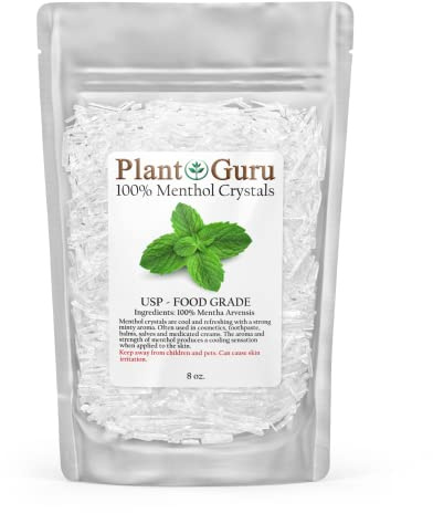Menthol Crystals 8 oz. Mentha Arvensis 100% Pure Natural USP Food Grade - Great for Cosmetics, Salves, Balms, Creams and Soap Making.