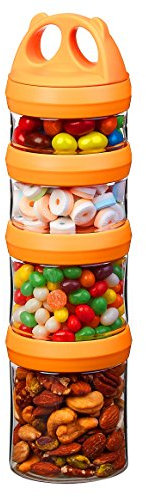 SELEWARE Tritan Portable and Stackable 4-Piece Twist Lock Storage Container and Jars to Store Food, Formula, Supplements, Snacks, Nuts, Drinks and More, BPA and Phthalate Free, (910ML, Orange)