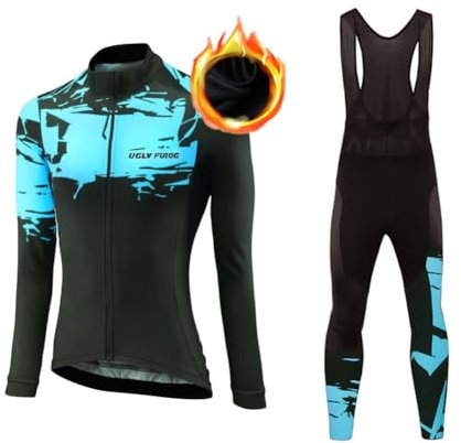 UGLY FROG Ensemble de cyclisme pour femme, t-shirt à manches longues + bib pantalon professionnel pour VTT Cycliste vélo de course, ville d'hiver Fleece Cold Wear