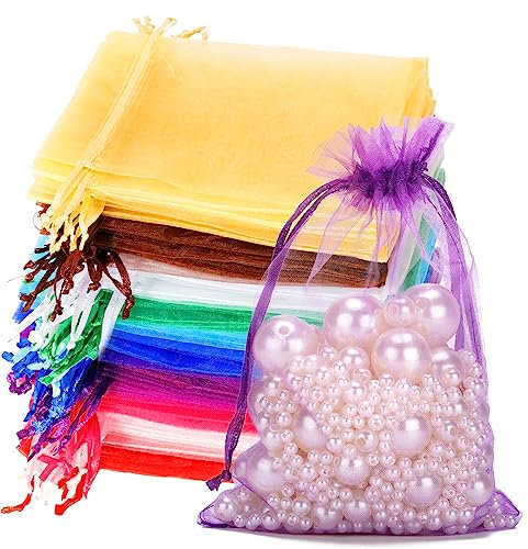 G2PLUS 100 Stück Bunt Organzasäckchen, 10x15 CM Geschenk Organzabeutel, Hochzeit Organza-Beutelchen mit Kordelzug Sie als Hochzeit Bonbonsbeutel, Schmuckbeutel, Geschenkbeutel