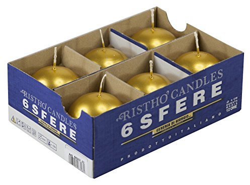 Cereria di Giorgio Risthò Bougies Sphère, Cire de paraffine, Or, 6 x 6 x 6 cm, 6 unités