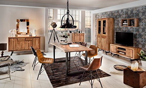 Baumkanten-Tisch Salito 180x90 cm | Esszimmertisch aus massiver Akazie | Baum-Tisch Natur | Metall U-Gestell in Schwarz