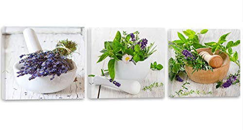 Feeby Bilder XXL Gewürze Kräuter Küche 90x30 cm 3 Teile Modern Wandbilder Leinwandbilder Bild auf Leinwand Kunstdruck Wandeko Wohnzimmer Flur Design Pflanzen Pfeffer Essen Chili mehrfarbig