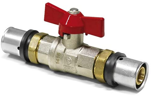 Pipetec Press- Heizungs-Kugelhahn Alu-Verbundrohr Flügelgriff rot, inkl. beigl. Hebelgriff Größe 32 x 3 mm