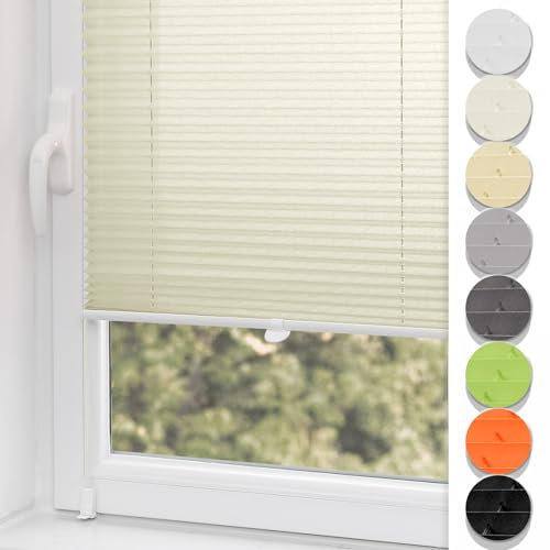 Plisseerollo ohne Bohren Klemmfix 90x200cm(BxH) Beige Jalousie Sonnenschutz Easyfix Faltrollo Lichtdurchlässig Rollo für Fenster & Tür