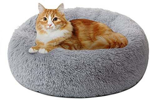 DanceWhale Rund Hundebett Flauschig Katzenbett Waschbar Hundekissen Weiches Plüsch Donut Haustierbett für Katzen Hunde (50cm, Grau)