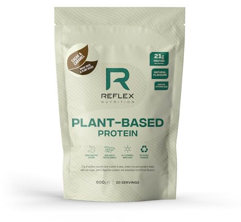 Reflex Nutrition Plant Based Protein - 21g Vegan Protein Powder (Pea Protein, Brown Rice Protein & Pumpkin Seeds) - Digestive Enzymes & Vitamin B12 - Natural Flavours (Cacao & Caramel, 20 Servings)