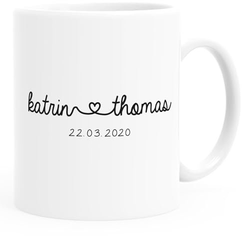 SpecialMe® Kaffee-Tasse personalisiert Geschenk Partner Namen und Datum anpassbar Hochzeitstag Hochzeitsgeschenk Liebe Liebesgeschenk weiß Keramik-Tasse