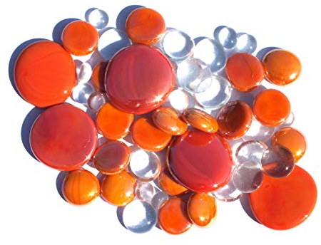 mesbilles - 500 GR Mélange Orange Billes Plates - Galet en Verre 30 mm 20 mm 10 mm Cailloux en Verre décoratifs