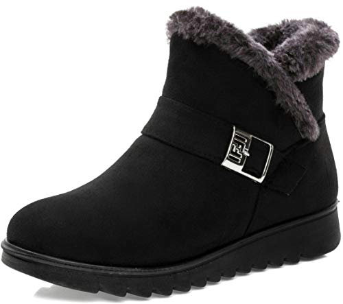 Vunavueya Stivali Donna Invernali Scarpe Stivaletti da Neve con Imbottitura Calda Stivali alla Caviglia Caldi Boots Scarpe Nero Calda 37 EU/240CN