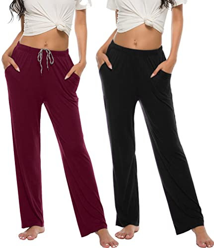 MoFiz Pantaloni Lunghi Pigiama Donna Modal Pantaloni Morbidi con Tasche 2 Pack-04 S