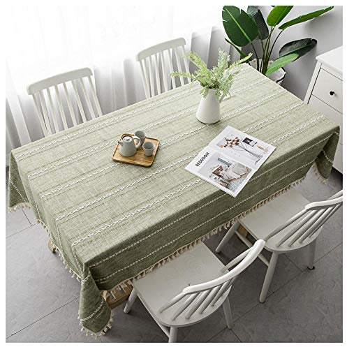 WLL Baumwolltuch Tischdecke, 140x170cm, Grün einfache Art rechteckige Tischdecke mit Quaste dekorative, waschbare, staubdichte Couchtischabdeckung für Esszimmer Küchengarten