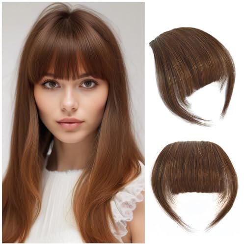 Clip in Bangs Remy Echthaar Haarverlängerung für Frauen und Mädchen Alltag Cosplay(French Bangs,Light Brown)