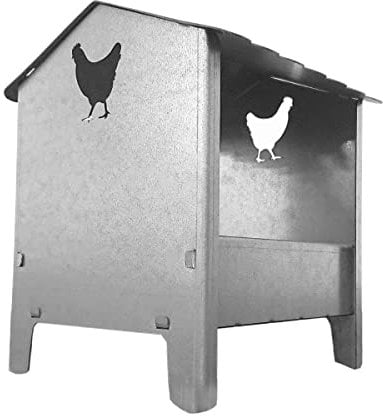Jake's Farm Yard Galvanised Steel Small Chicken & Poultry Feeder - House Shaped, Water Resistant Hopper for Indoors or Outdoors (21cm x 15cm x 15cm)