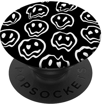 Melting Happy Face Drippy Black White Aesthetic Sad Face PopSockets Adhesive PopGrip