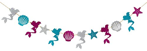 Oblique Unique® Meerjungfrau Girlande mit Muscheln Glitzer Banner für Kindergeburtstag Geburtstag Motto Party Feier Deko für Mädchen