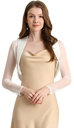 Allegra K Women's Satin Shrug Wedding Open Front Mesh Evening Formal Bolero
