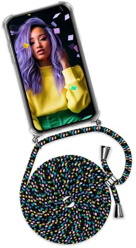 ONEFLOW Handykette für Samsung Galaxy S22 Hülle mit Band, Handyhülle mit Kette abnehmbar, Handyband zum Umhängen, Handy Umhängeband Lange Handykordel, Twist Case – Schwarz Bunt
