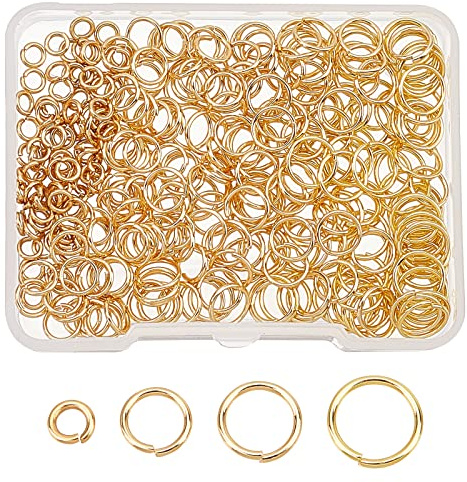 AHANDMAKER 320 Stück offene Biegeringe, 4 Größen, echt 24 Karat vergoldeter Edelstahl, Biegeringe, Bulk für DIY-Schmuck, Basteln, Ohrring, Halskette,Halsband, Schlüsselanhänger, 2,4–6,5 mm