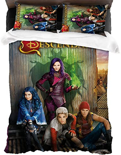ANSSON Descendants Bettwäsche-Sets,Evie Kinder Bettbezug +2 Kissenbezug,Schlafzimmer dekorative Mikrofaser Bettwäsche Einzelbett 3-teilig (Single 135x200, Descendants2)