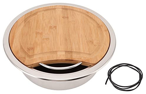Évier de Camping-car, 360 X 120 Mm Évier de Cuisine en Acier Inoxydable 304 Évier de Lavage à la Main Rond avec Bloc à Découper en Bambou pour Bateau