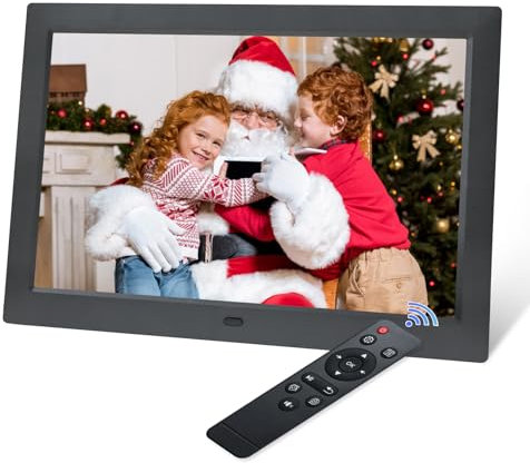 Digitaler Bilderrahmen, 10,1 Zoll Elektronischer Bilderrahmen 1280 x 800P Musik-Foto-Video-Player mit Fernbedienung, Foto-Musik-Video-Player, Kalenderfunktion, unterstützt Uhr/USB/SD-Karte