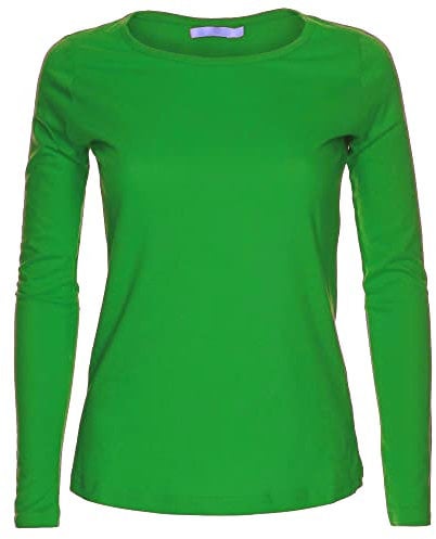 LessThanTenQuid Ladies Womens Plain Stretchy Long Sleeve Round Neck Top UK Sizes 8-24 (Jade Green, 8-10)