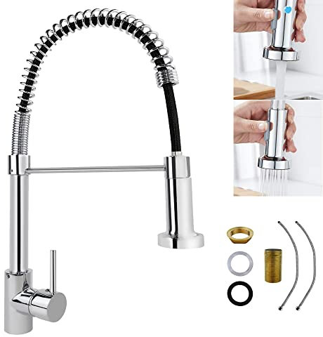 Kitchen Taps with Pull Out Spray Chrome Single Lever Pull Down Kitchen Mixer Tap Modern 360° Swivel Spout Kitchen Faucet with Pull Out Hose