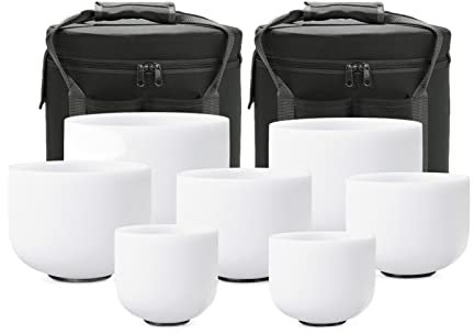 EIFINE 6-12/7-12 7pcs Set Frosted Quartz Crystal Singing Bowl For Meditation With Carry Bag (Size : 440Hz with Green Bag)