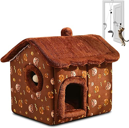 OLOTU Doppelloch-Hundebett, tragbares Katzenbett mit abnehmbarem Kissen, waschbares Haustierbett, Dach, Reißverschlussentfernung unten, faltbar