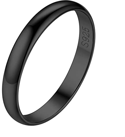 Suplight Anillos de Plata 925 Boda 3mm Anillos Compromiso Negros Anillo Fino Mujer Hombre Tamaño 17