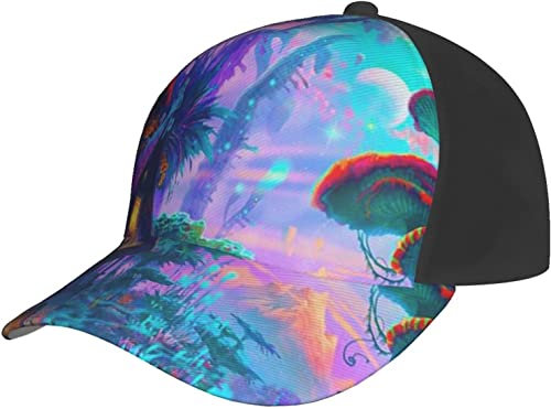 Baseballmützen Sonnenhut Verstellbare Papa Trucker Cap Psychedelic Colorful Mushroom Forests Caps