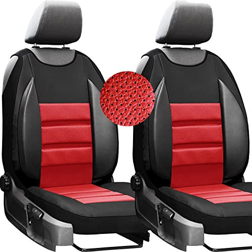 moto-MOLTICO Autositzbezüge – Autositzschoner Universalgröße - Sitzauflage Auto - Ökologisches Leder - Sitzbezug Auto Vordersitze - Matte für Sitze im Auto - Schonbezug Autositz Vorne - Rot