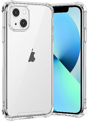 gueche Case for iPhone 13, Crystal Clear Phone Cover, Shock-Absorption, Soft Silicone TPU + Hard Back PC Phone Basic Case, Compatible with Wireless Charger and Bike Phone Holder - Clear