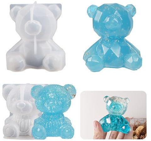 Bekecidi 2 stampi in silicone per candele a forma di orso, stampi 3D per candele in resina epossidica, stampi in silicone a forma di orso, stampi per realizzare candele, sapone, artigianato fai da te,