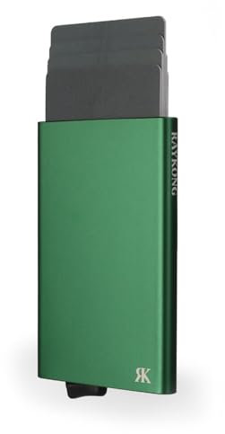RAYKONG Porta carte di credito in metallo uomo e donna con blocco RFID | Porta carte di credito automatico pop-up | Portafoglio Porta carte di credito in alluminio antifurto | Stile minimalista(verde)