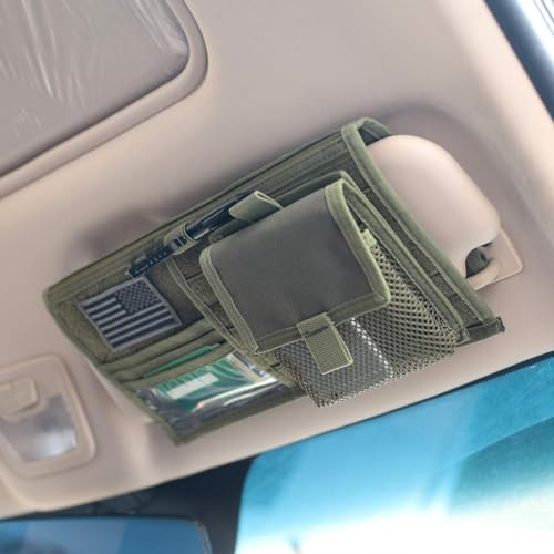 MACHSWON Molle Visor Panel Organizer, Tactical Car Sun Visor Cover Molle Webbing Compatible Vehicle Visor Storage Holder Pouch Universal Interior Accessories for Car Truck SUV (Army Green)