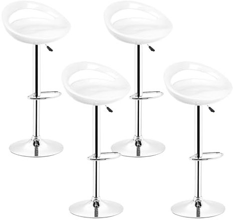XUANYU Set mit 4 Barhockern, Sitzfläche aus ABS-Kunststoff, hoher Barstuhl mit Lendenwirbelstütze und Fußstütze, Küchenhocker mit verstellbarer Höhe 81-101 cm, Sitzfläche 43 × 43 × 26 cm (Weiß)