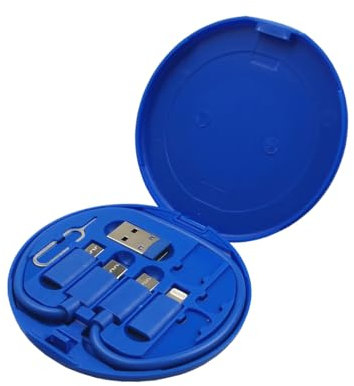 ZALUJMUS Multifunctional Data Cable Storage Box Adaptor for IOS Devices, USB-C and Micro-USB Devices Universal Data Transfer Cable (Blue)