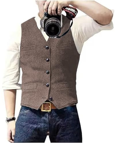 Solovedress Herren Casual Wolle Fischgrätmuster Anzug Weste V-Ausschnitt Tweed Weste für Hochzeit Groomsmen