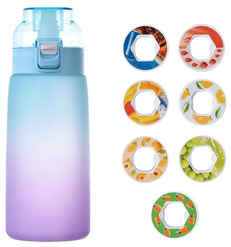Air Flasche, 600ML Trinkflasche Mit 7 Geschmack Pods BPA-frei Tritan Wasserflasche für Sport Fitness Laufen (B)
