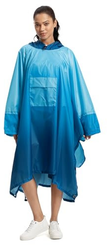 NUUR Regenponcho Damen Herren Unisex Regencape Regenmantel Regenjacke Festival Wasserdicht Hiking Cycling Outdoor 3in1 Mehrzweck Wiederverwendbar Rain Poncho mit Kapuze Gradient Blau