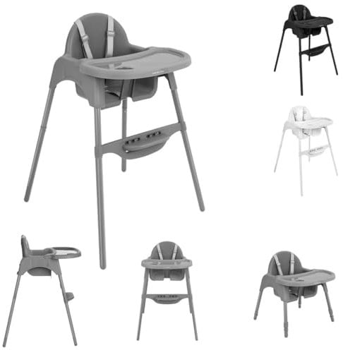 Kikkaboo Hochstuhl 2 in 1 Jammy, Kinderstuhl, Fußstütze, Gurt, Bechervertiefung, Farbe:grau