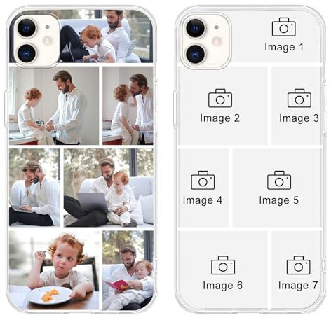 Yoedge Personalised Phone Case for iPhone 12 Mini 5.4 inch, Custom Photo Design Flexible Soft Silicone Customized Rubber Shockproof Cover, Personalize with 7 Image Collage for Girls Women, White